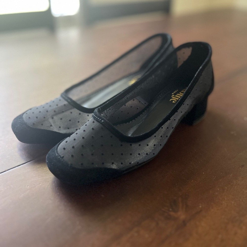 Rouje Black Mesh Block Heel Shoes - Picture 16 of 16